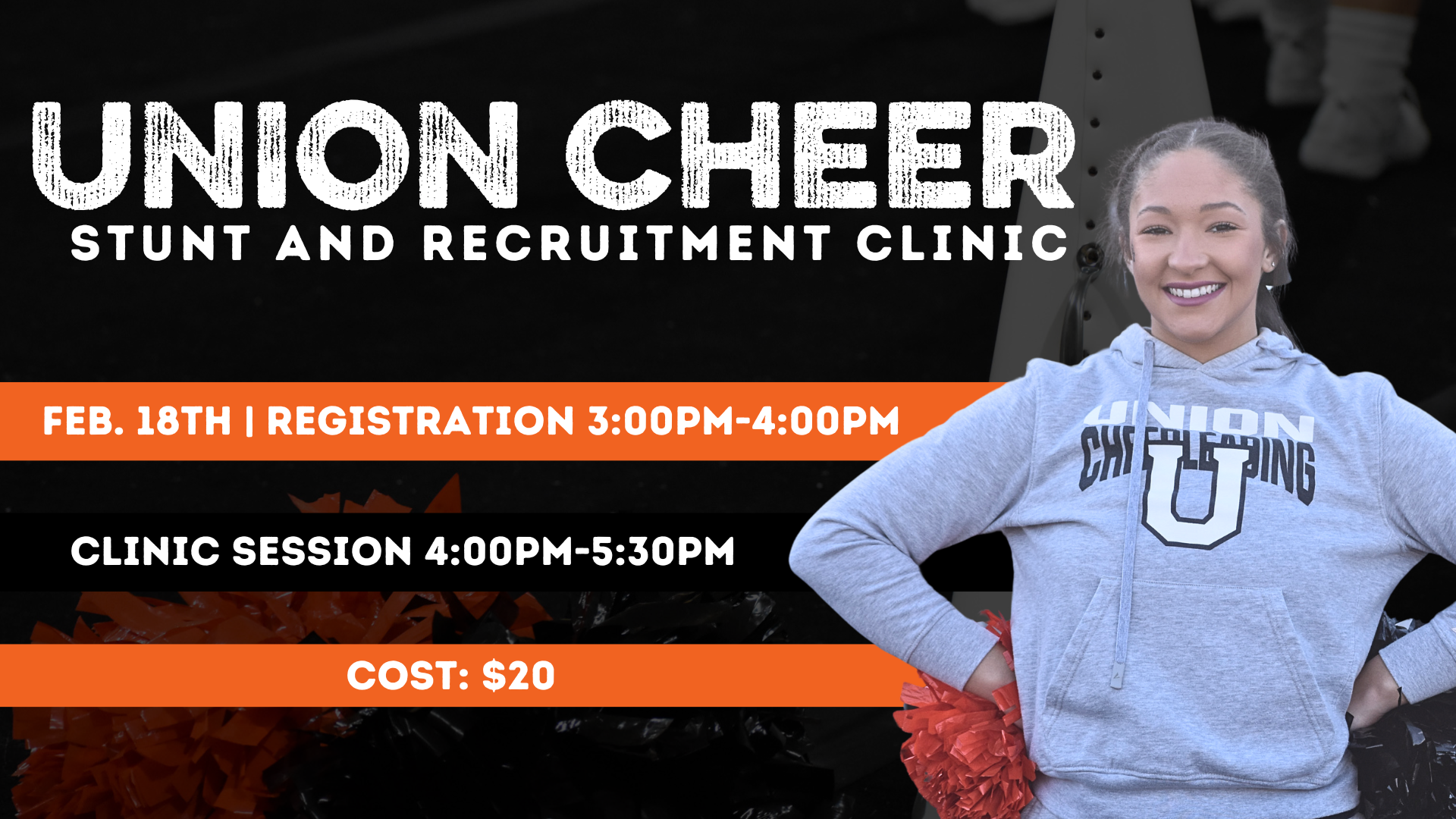Union cheer to host a stunt and recruitment clinic on Feb. 18