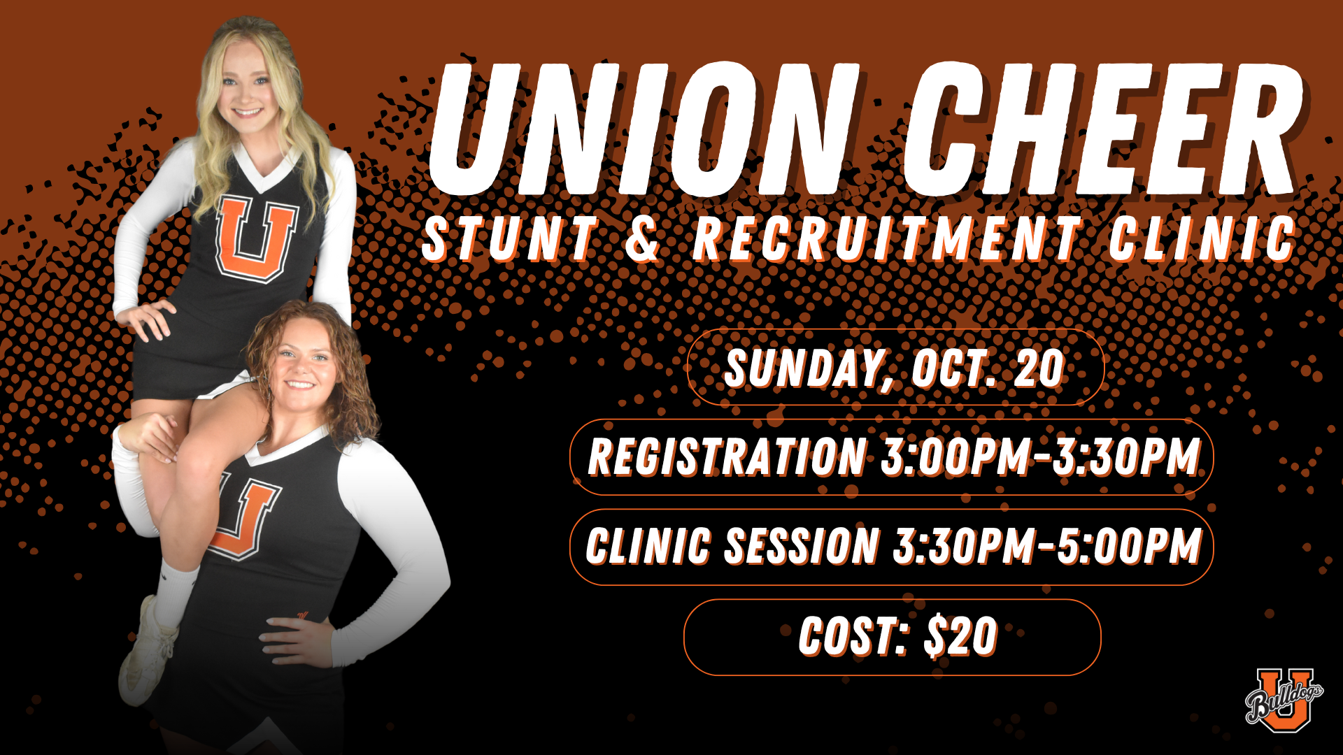 Union cheer to host a stunt and recruitment clinic on October 20